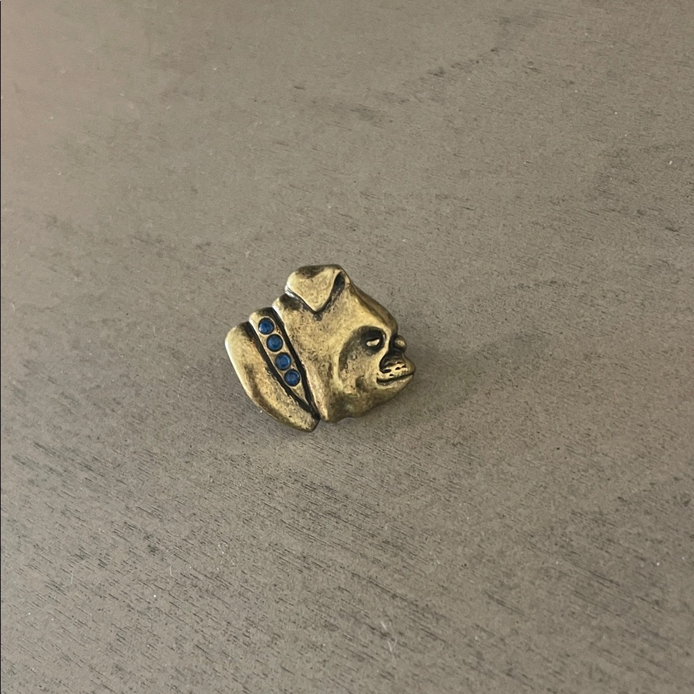 Brass Bulldog Pin with Blue Stones